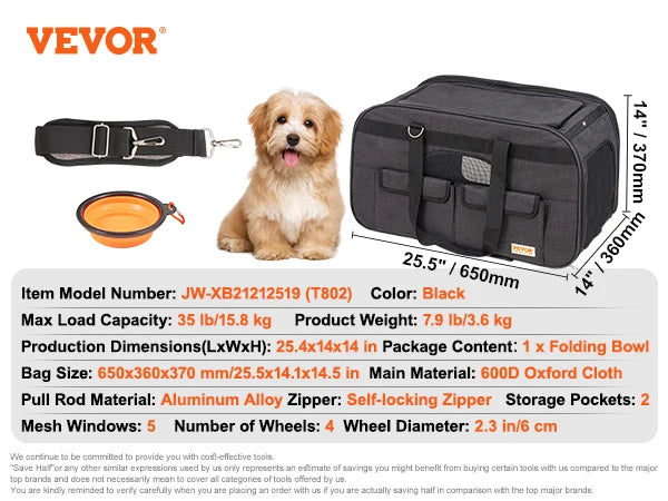 Pet Cat And Dog Carrier Backpack With Telescopic Handle Wheels