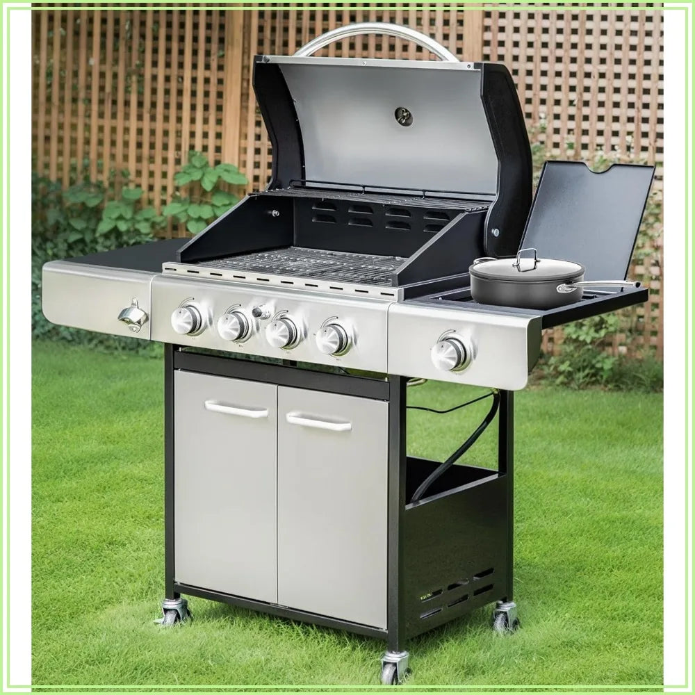 4-Burner Propane Gas Grill With Side Burner Stainless Steel