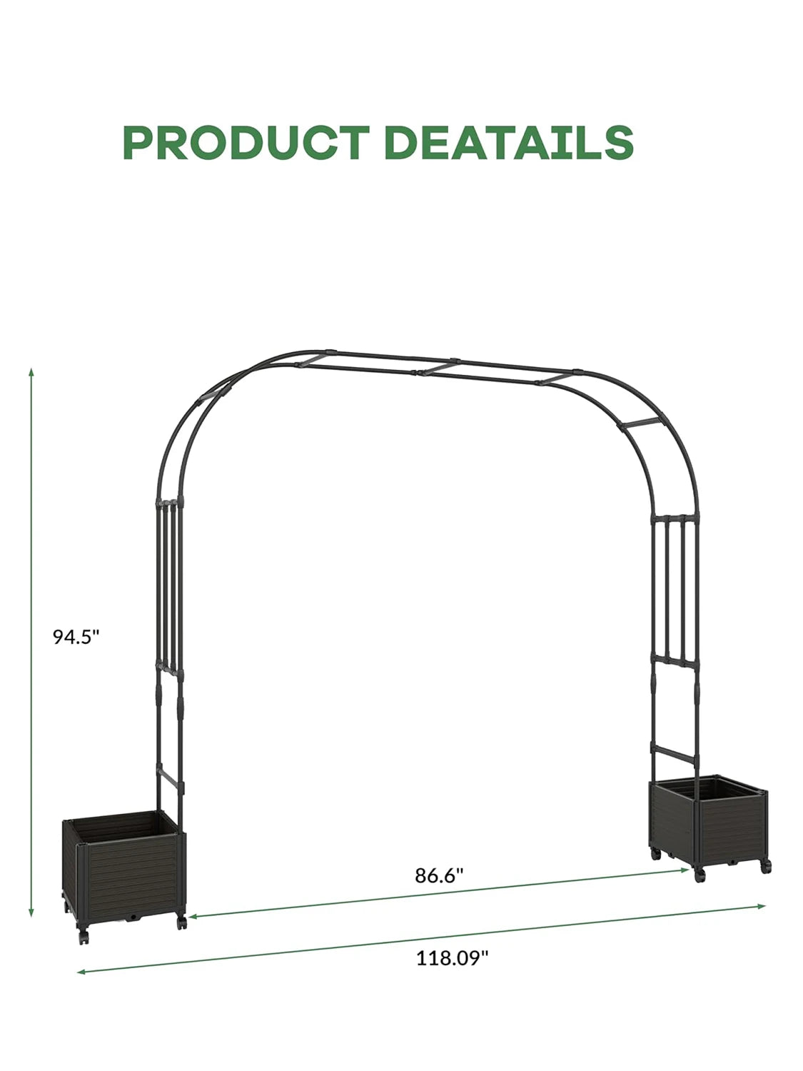 Metal Garden Arbor With Planter Boxes Outdoor Trellis Arch