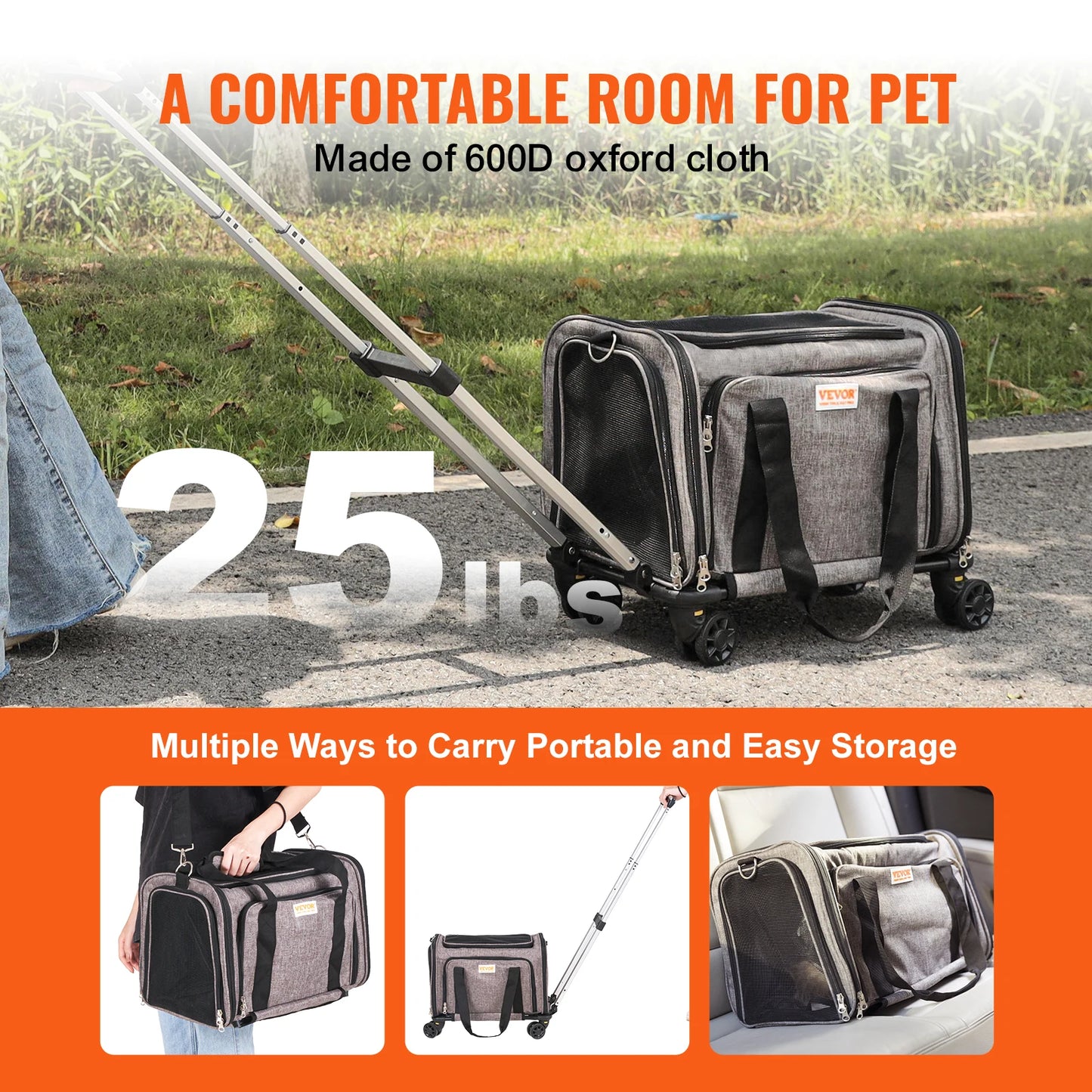 Pet Cat And Dog Carrier Backpack With Telescopic Handle Wheels