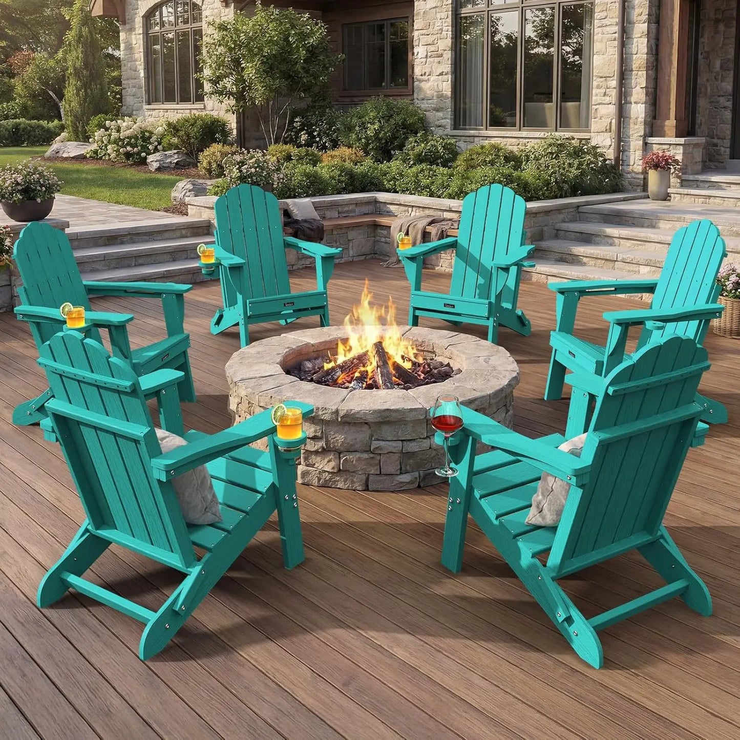 Adirondack Chairs Set of 6 Outdoor Teak Wood Lawn Seating