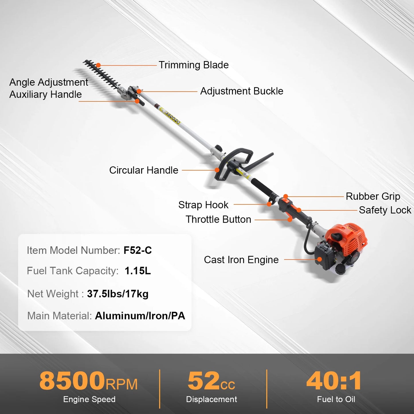 SucceBuy 52cc 6 In 1 Gas Trimmer Hedge Cutter System