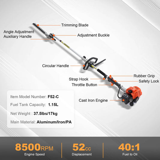 SucceBuy 52cc 6 In 1 Gas Trimmer Hedge Cutter System