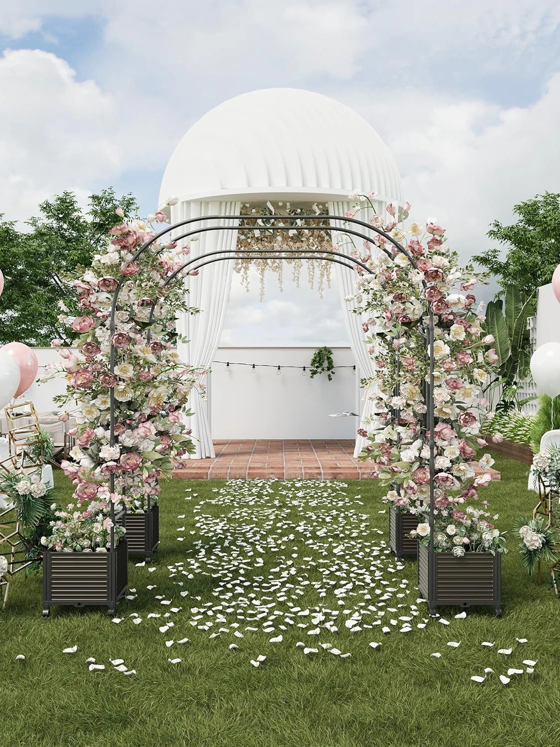 Metal Garden Arbor With Planter Boxes Outdoor Trellis Arch