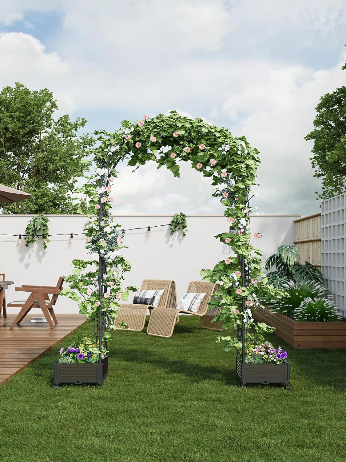 Metal Garden Arbor With Planter Boxes Outdoor Trellis Arch