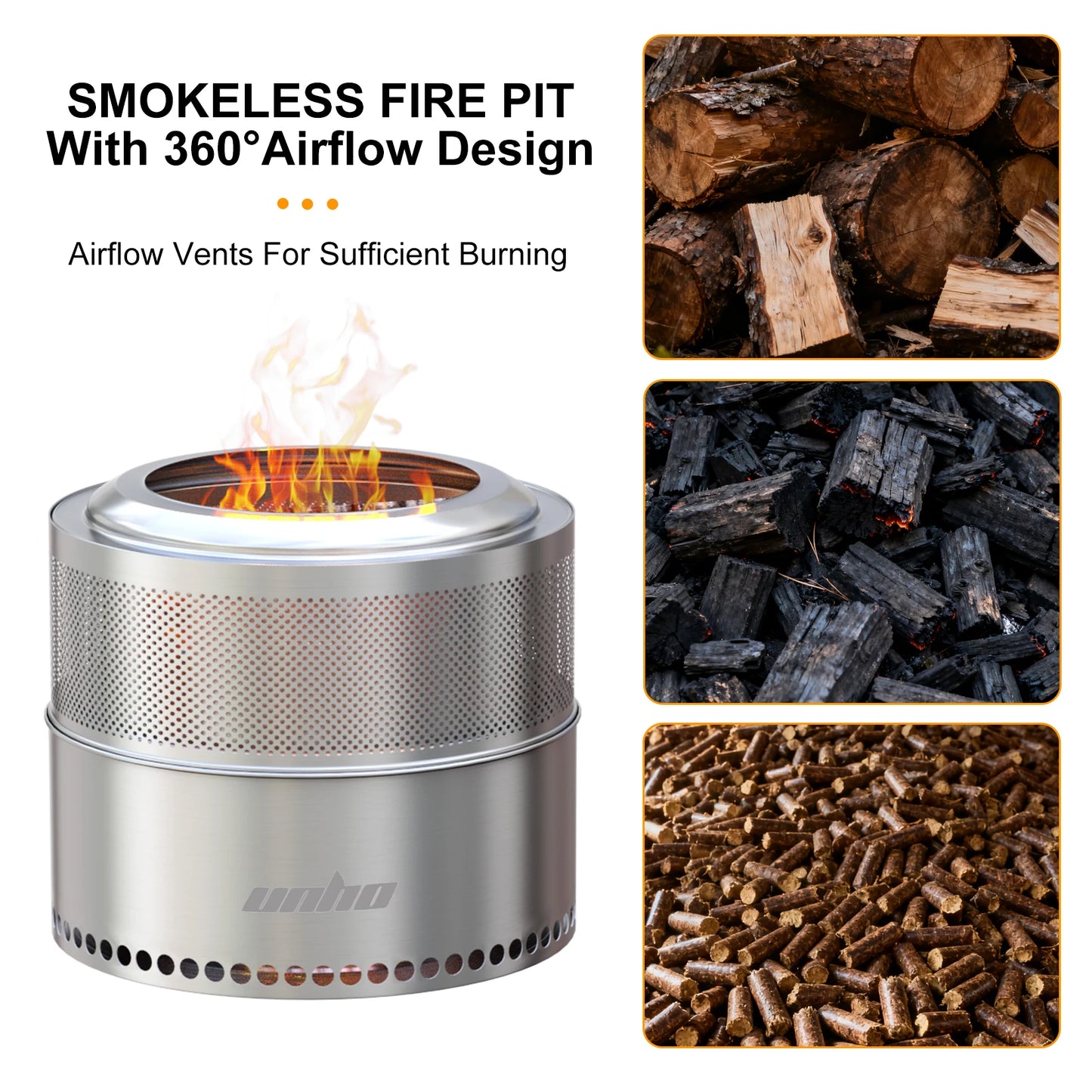 Wood Burning Fire Pit Stainless Steel Smokeless With Carry Bag
