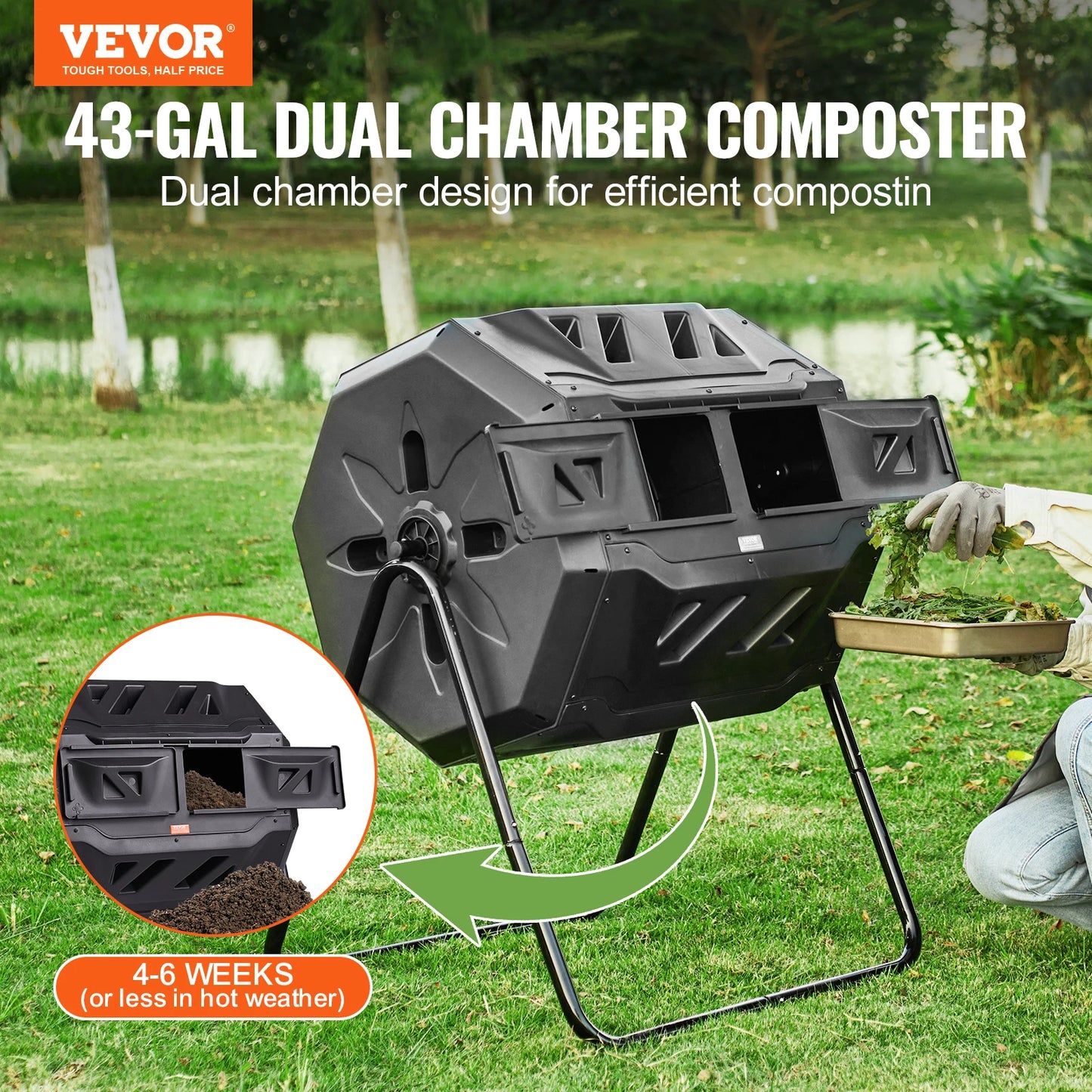SucceBuy Tumbling Composter Dual Chamber Bin for Garden and Kitchen