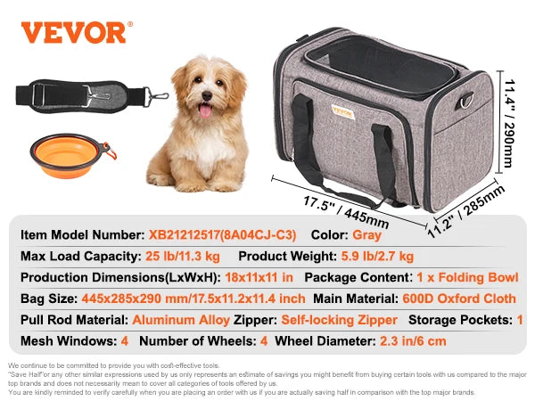 Pet Cat And Dog Carrier Backpack With Telescopic Handle Wheels