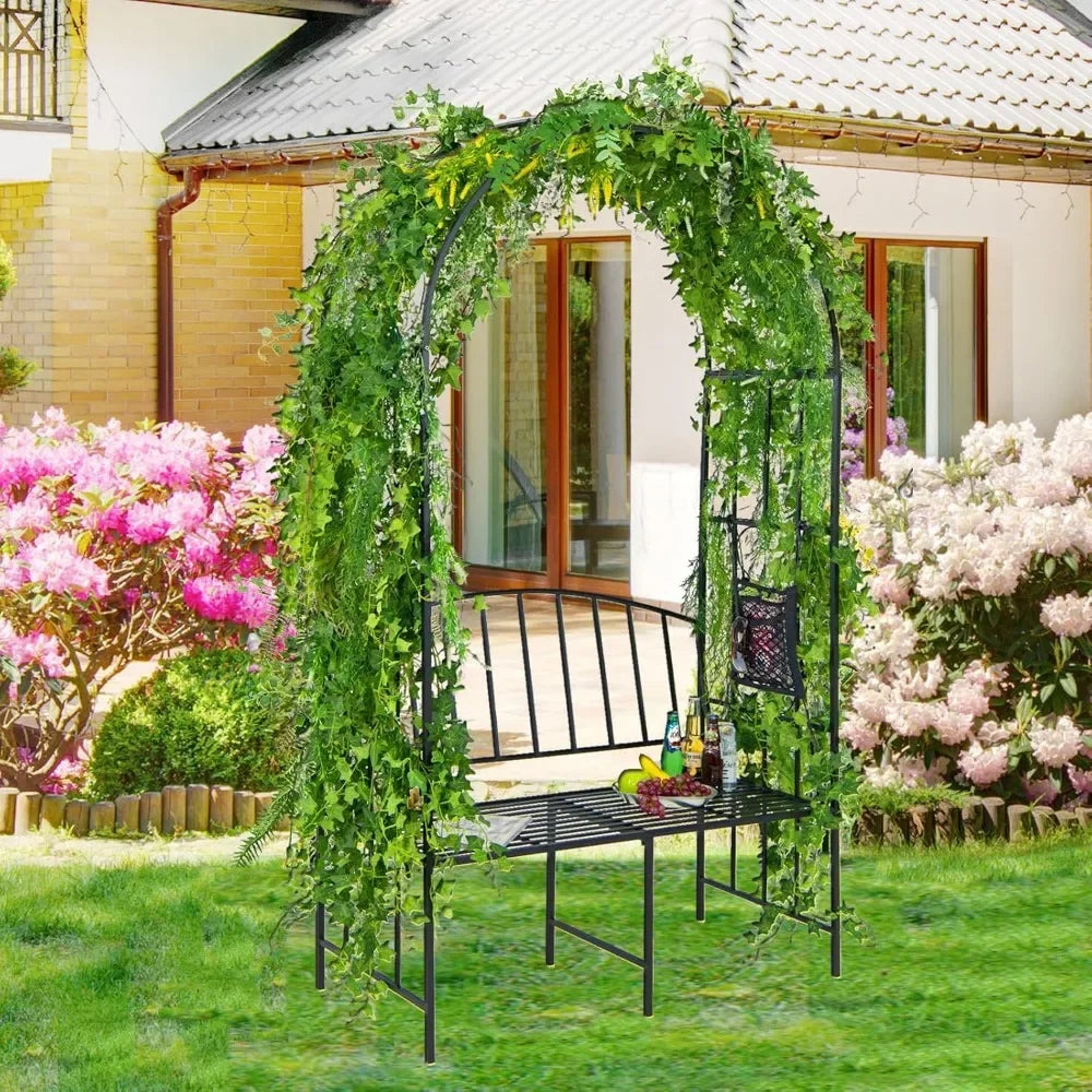 Outdoor Metal Garden Arch With Bench For Climbing Plants