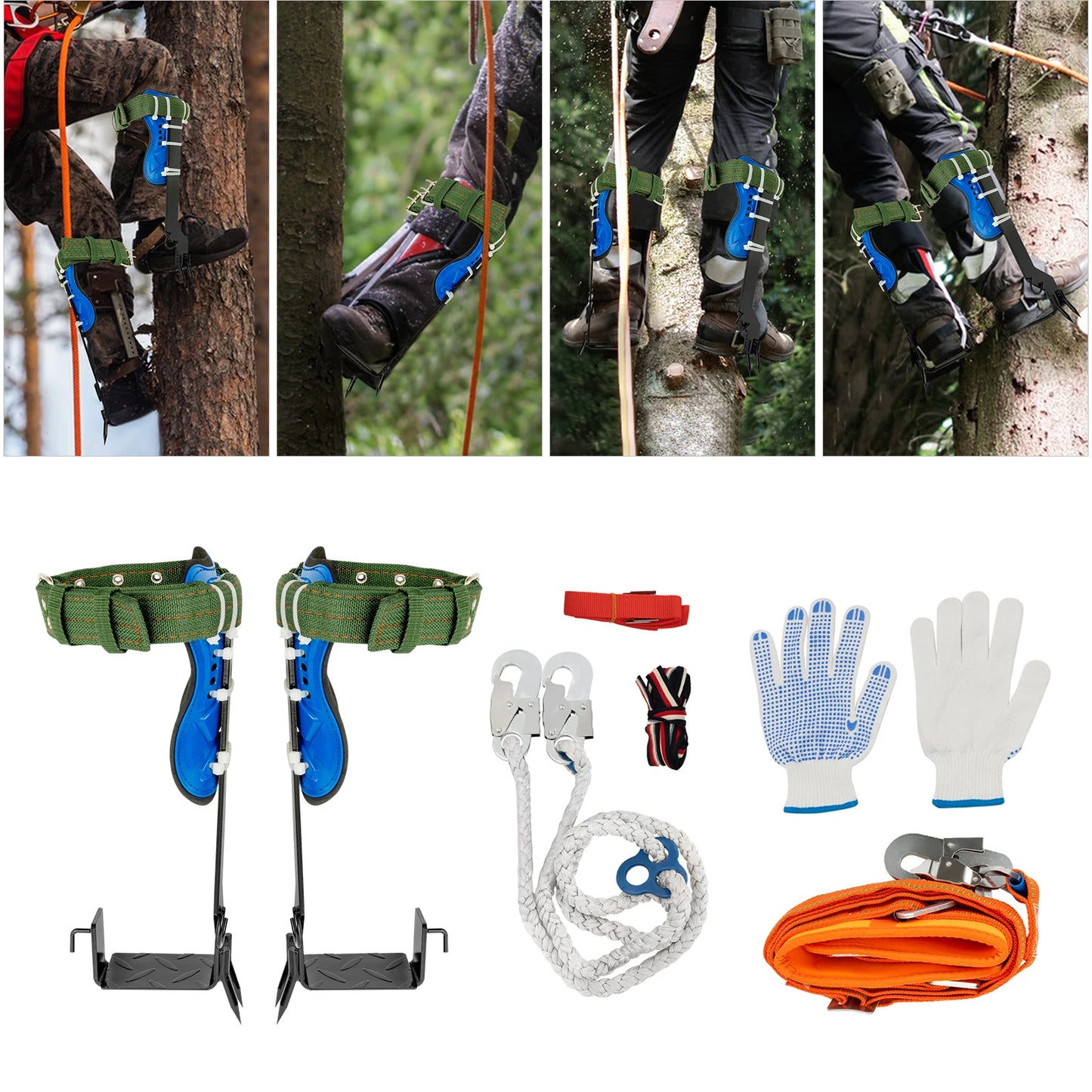 Professional Ergonomic Tree Climbing Spikes Kit With Safety Belt Harness