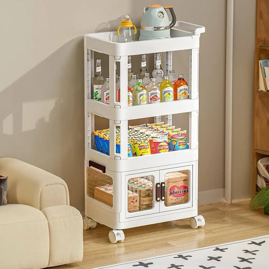 3-Tier Rolling Cart With Drawer Storage Bins And Lids