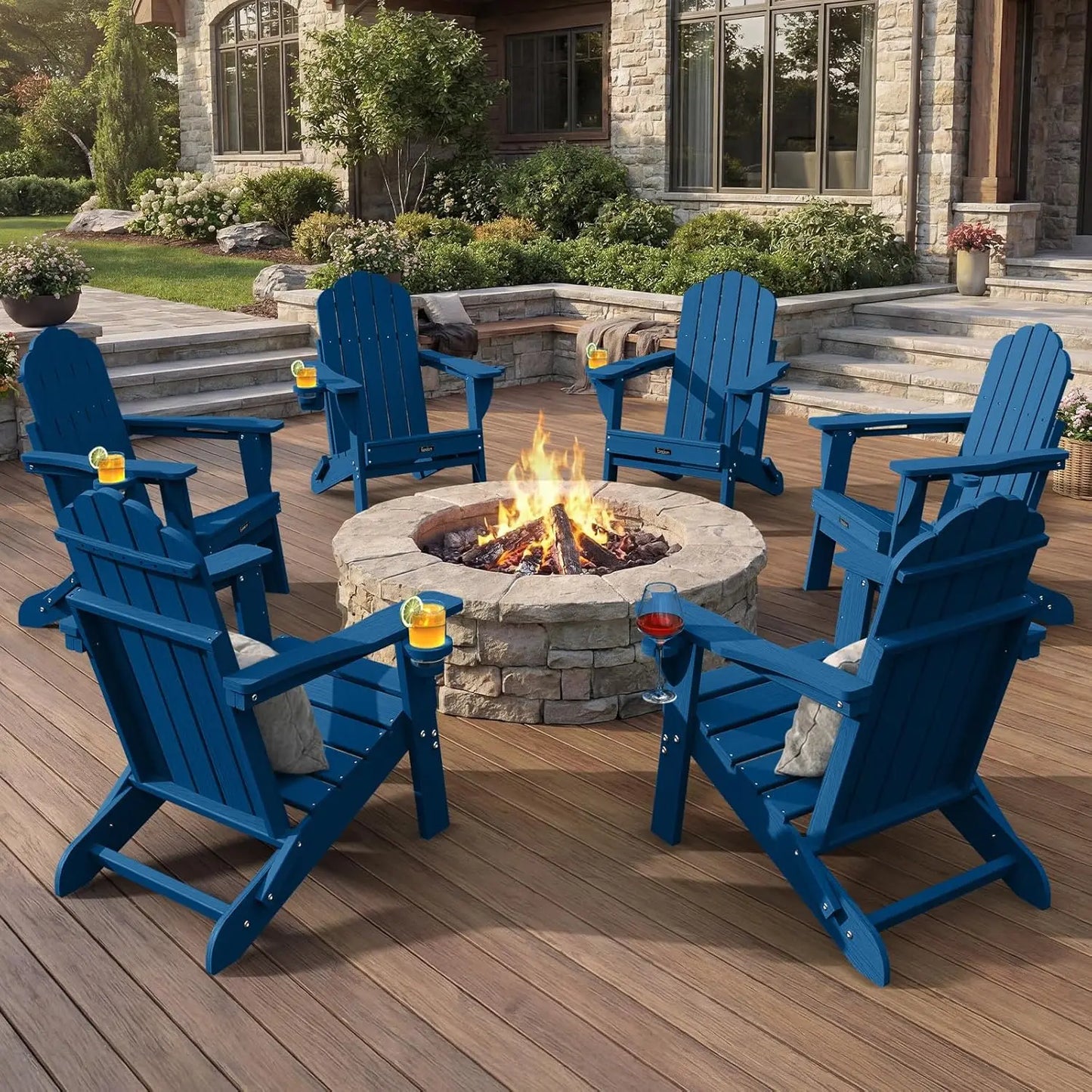 Adirondack Chairs Set of 6 Outdoor Teak Wood Lawn Seating