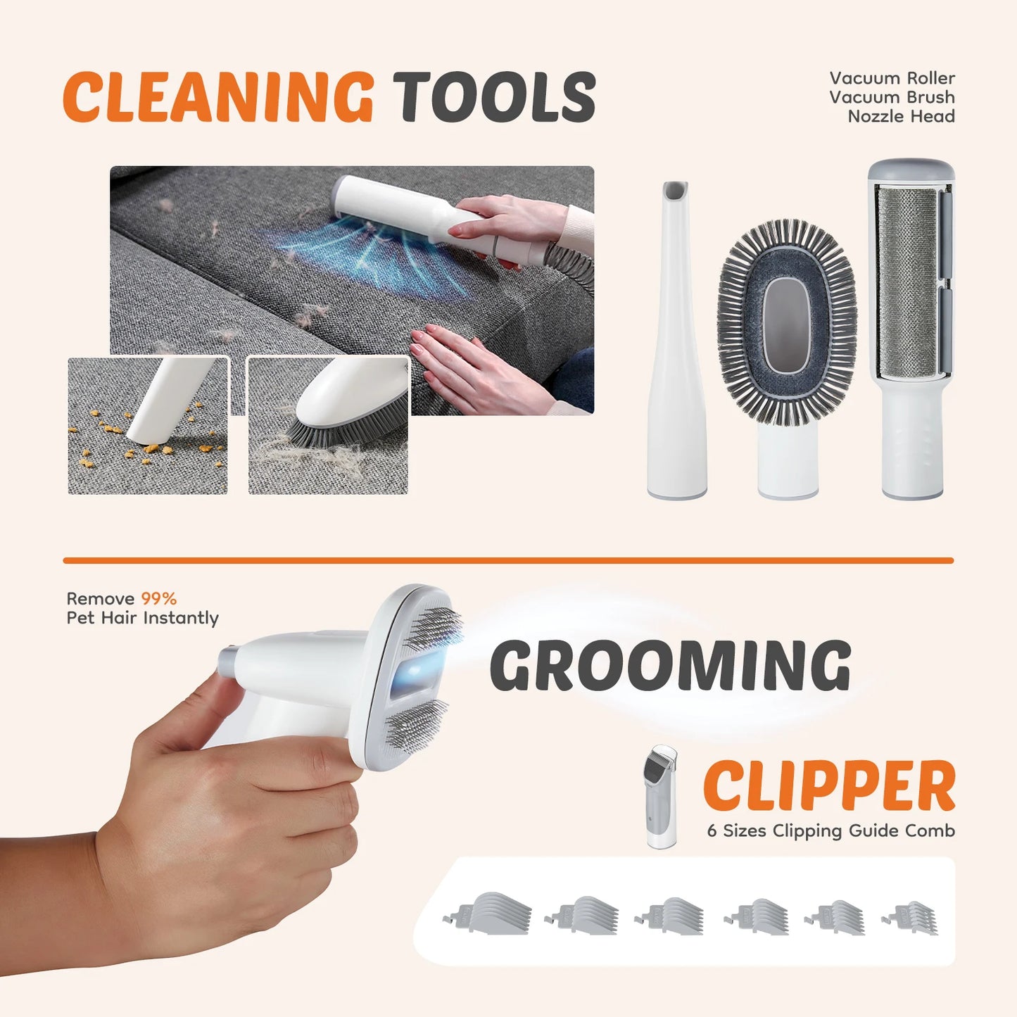 Pet Grooming Vacuum Kit With 3 Suction Modes And Cordless Clippers