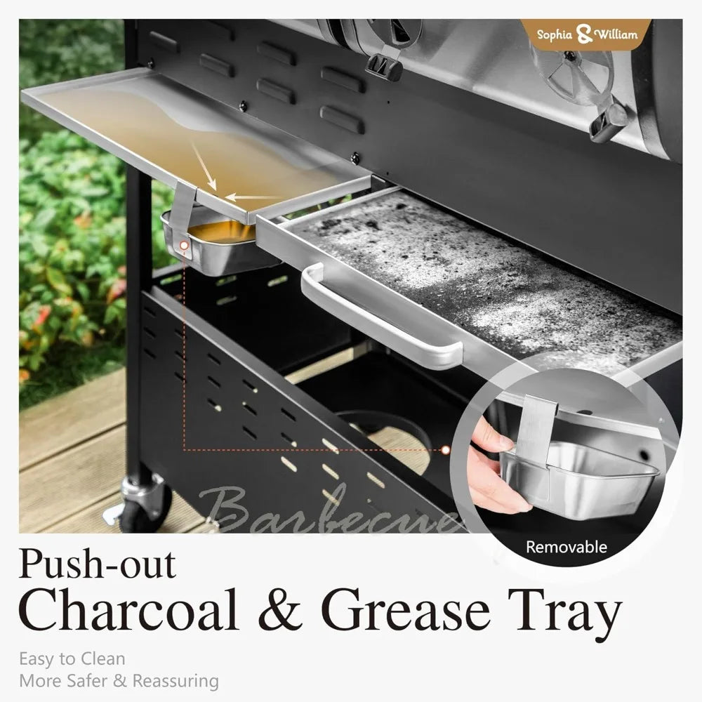Charcoal And Gas Grill Combo With Side Burner Outdoor BBQ