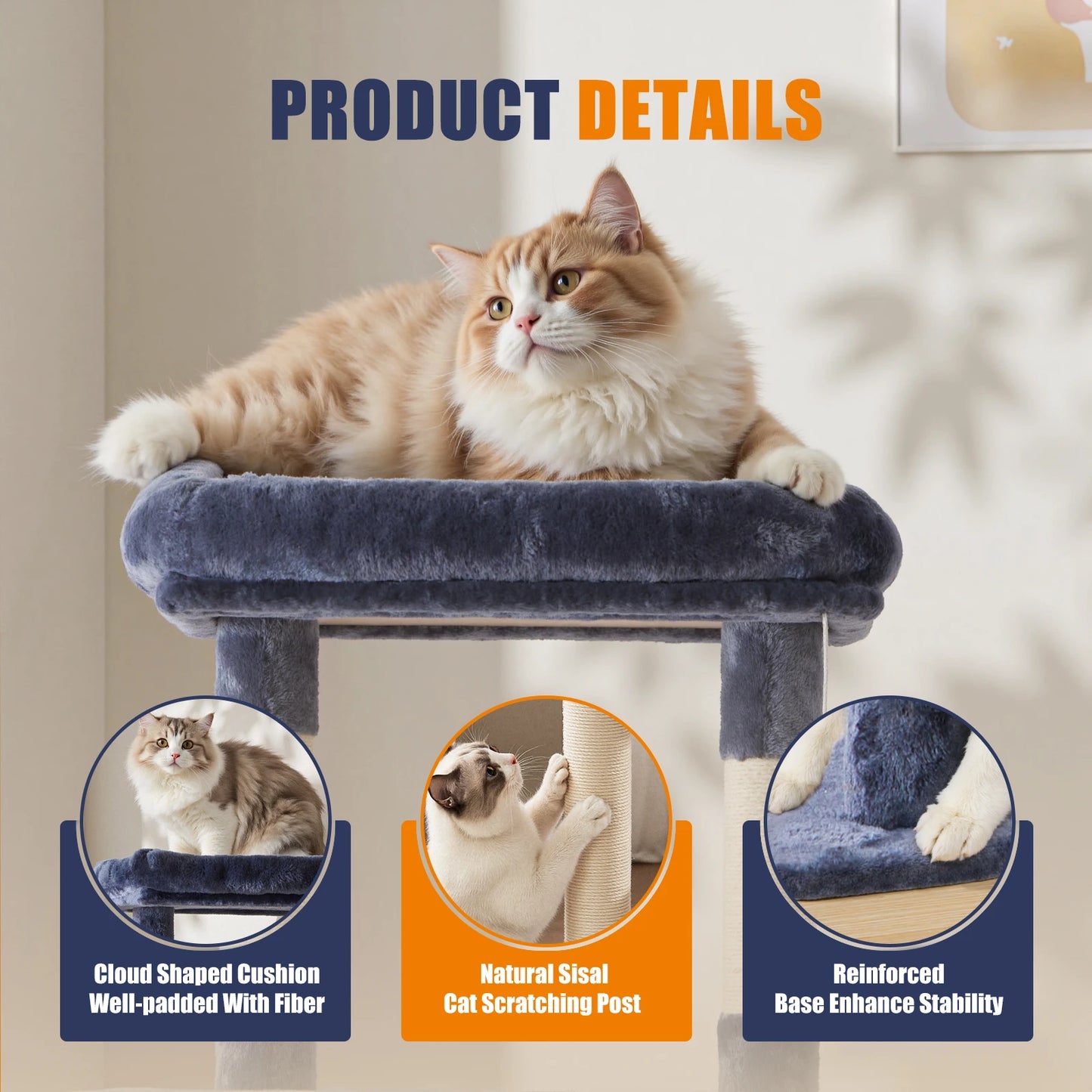 JHK Cat Tree Multi Cat Climbing Tower With Sisal Posts