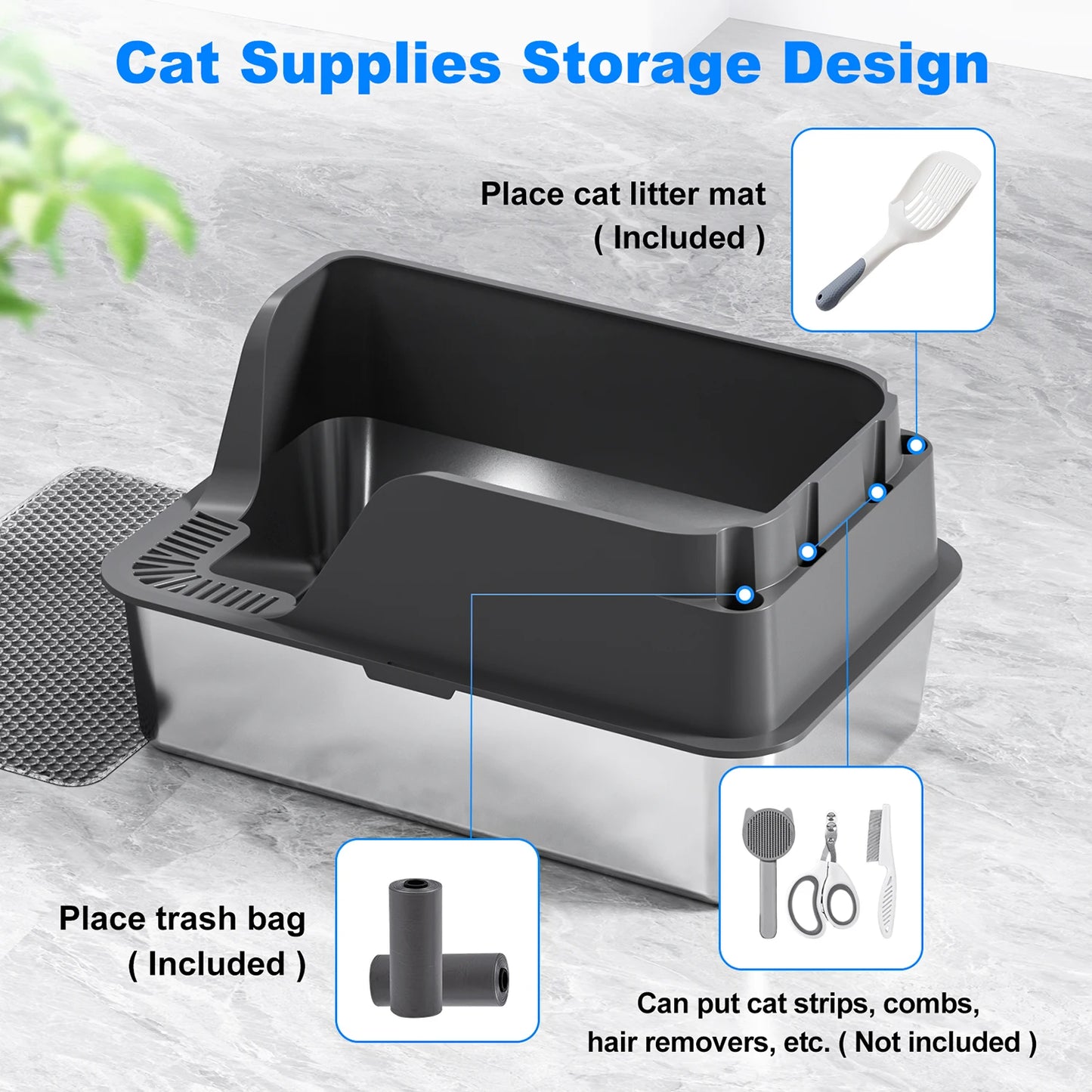 Stainless Steel Cat Litter Box Splashproof for Mess Free Use