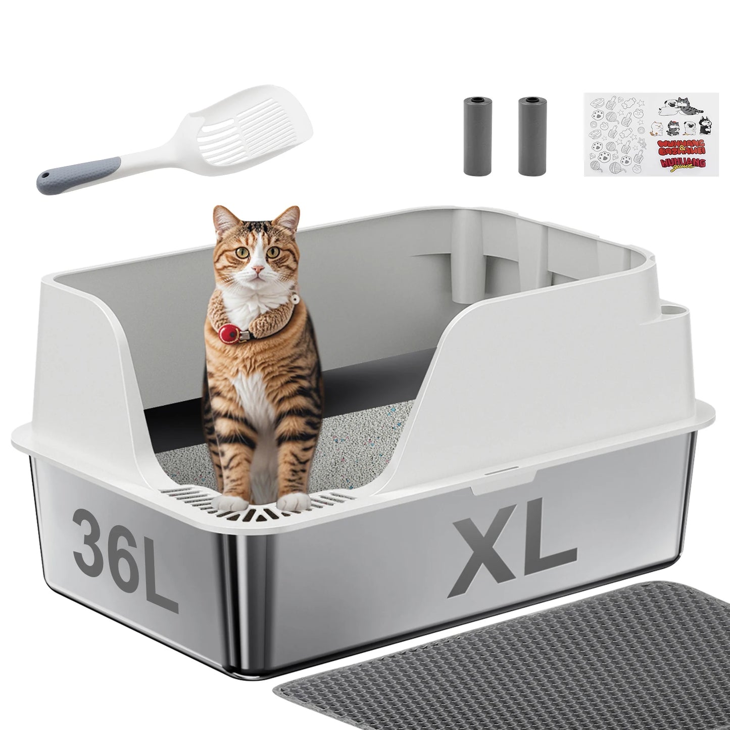 Stainless Steel Cat Litter Box Splashproof for Mess Free Use
