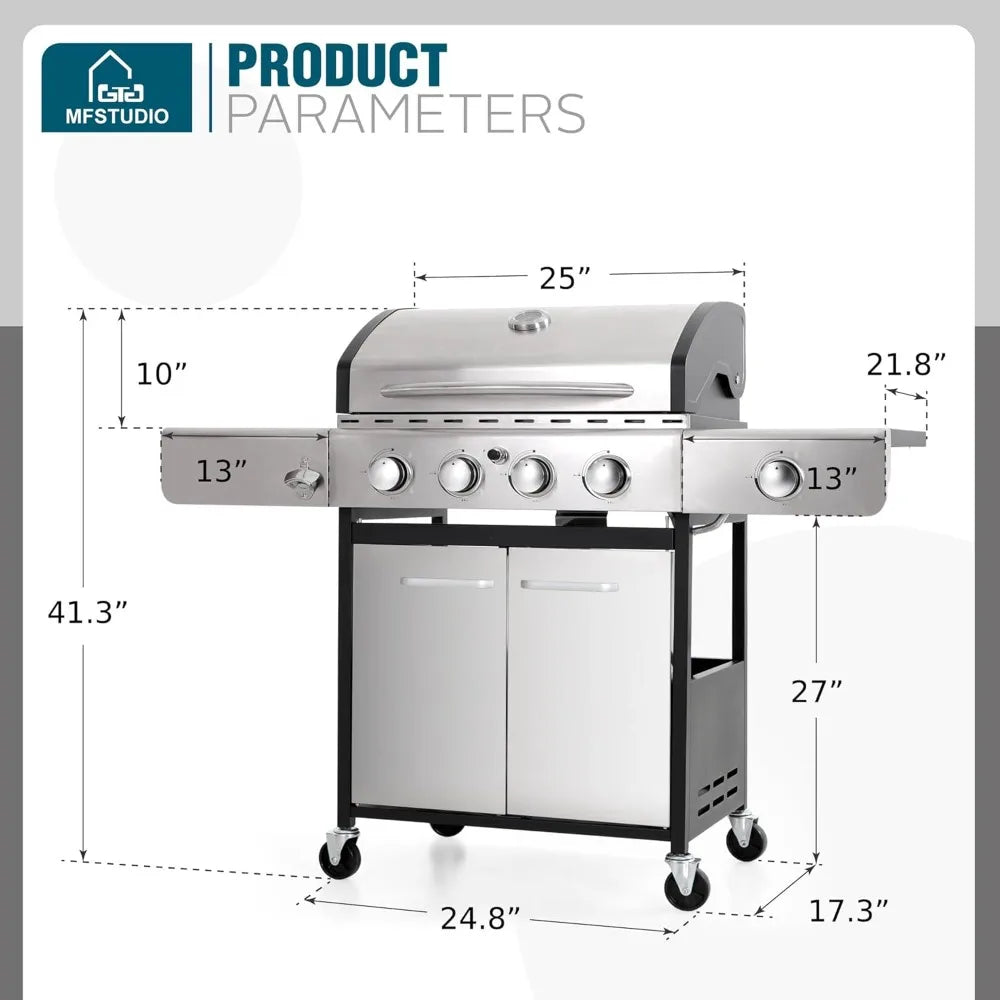 4-Burner Propane Gas Grill With Side Burner Stainless Steel