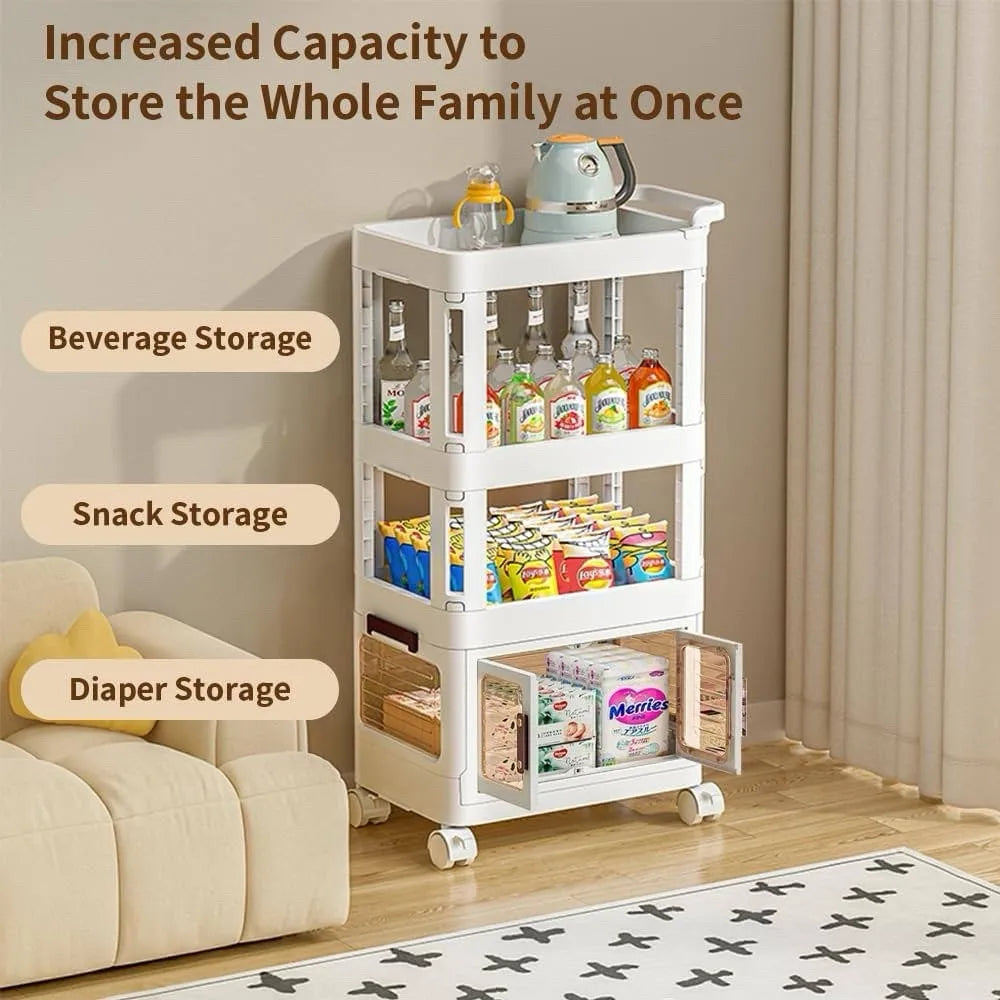 3-Tier Rolling Cart With Drawer Storage Bins And Lids