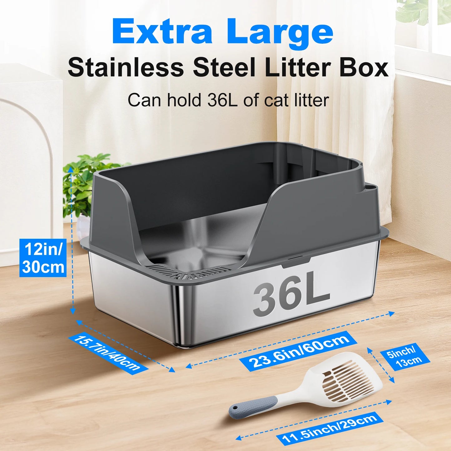 Stainless Steel Cat Litter Box Splashproof for Mess Free Use