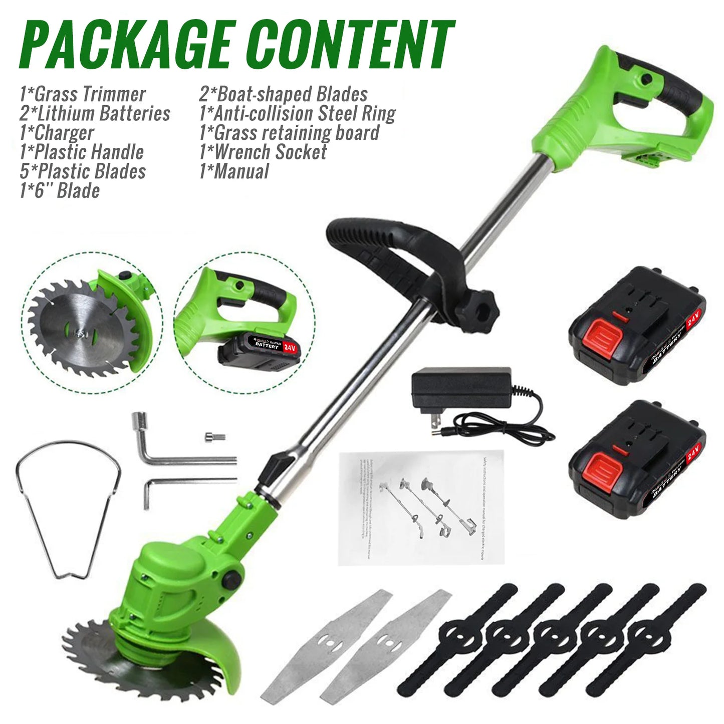 Cordless Electric Weed Trimmer 2-In-1 Grass Cutter For Yard Garden