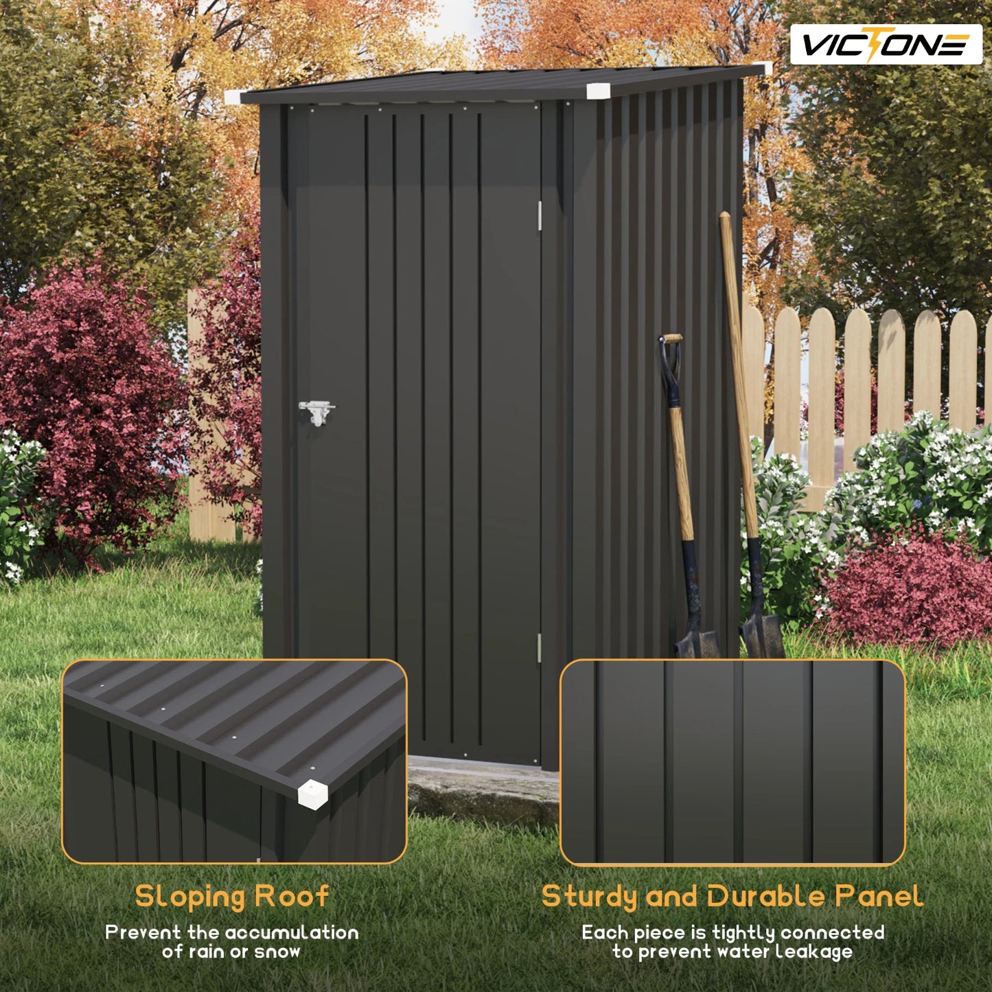 Victone Outdoor Storage Shed For Garden Tools With Sloped Roof