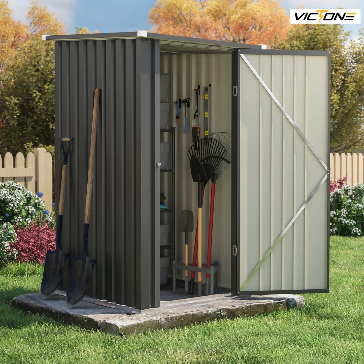 Victone Outdoor Storage Shed For Garden Tools With Sloped Roof