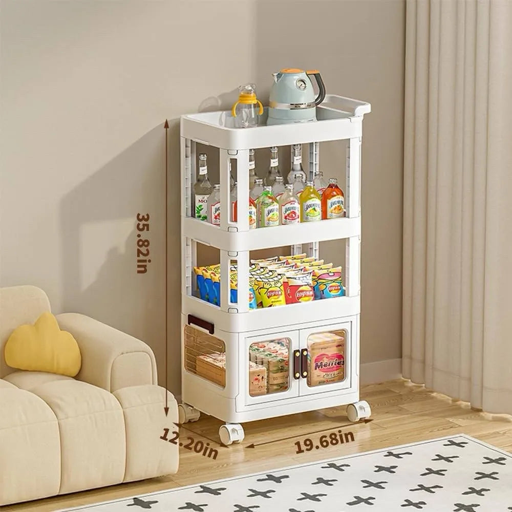 3-Tier Rolling Cart With Drawer Storage Bins And Lids