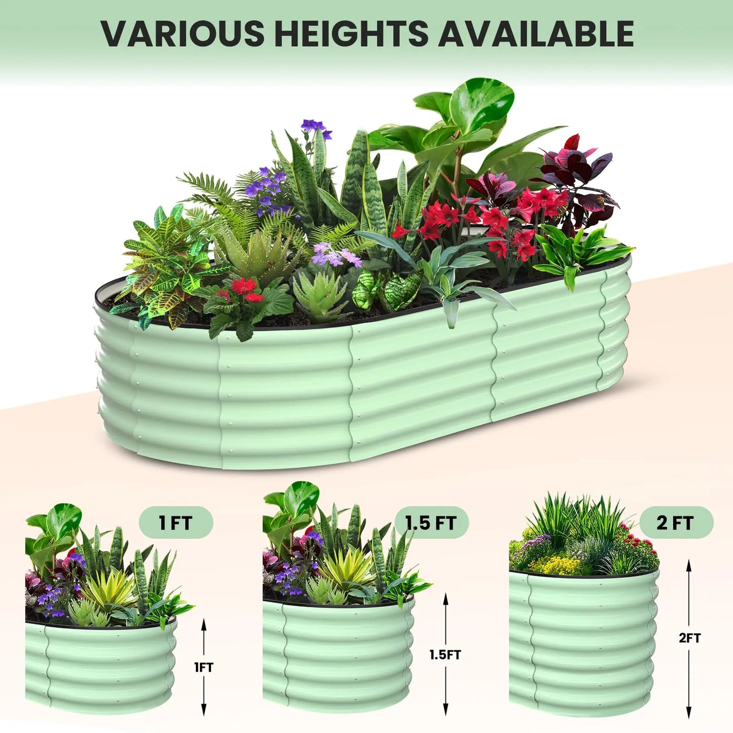 HiMISS Galvanized Steel Raised Garden Bed Set With Open Base