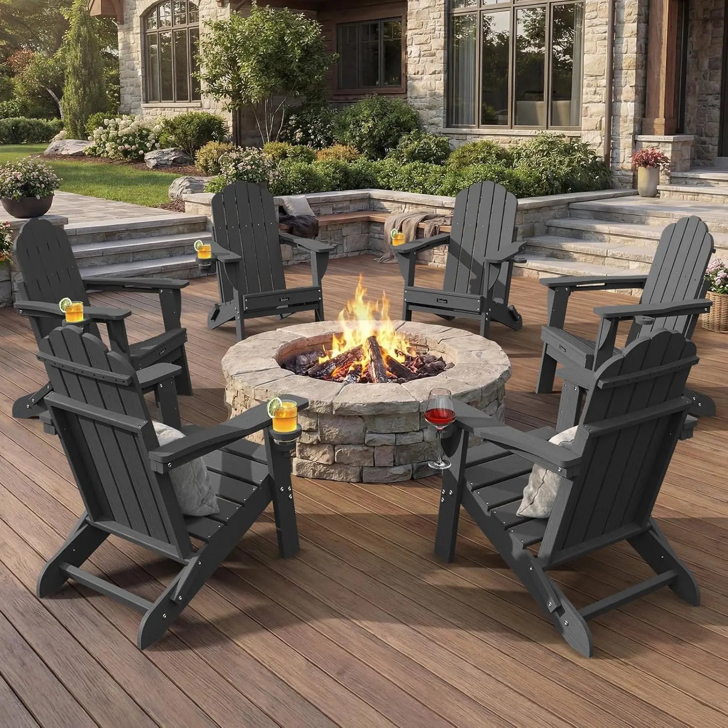 Adirondack Chairs Set of 6 Outdoor Teak Wood Lawn Seating