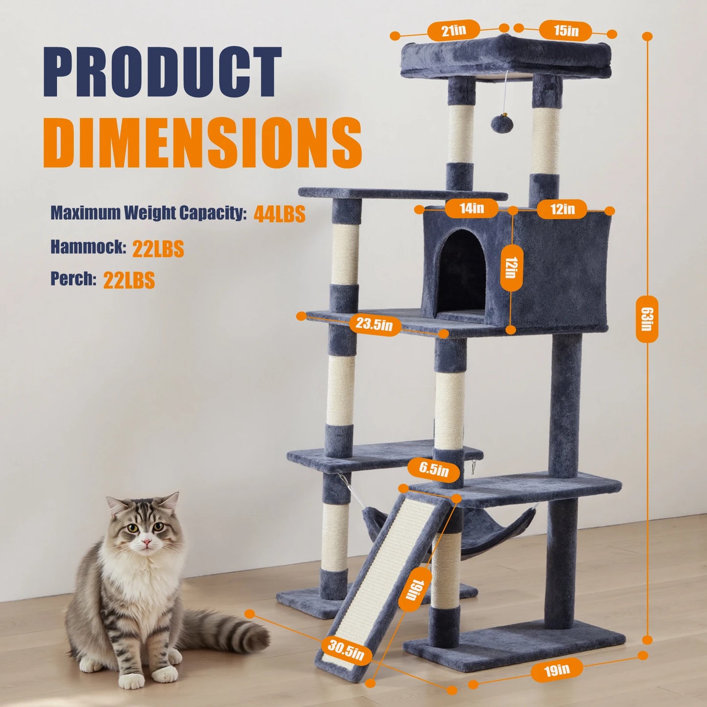 JHK Cat Tree Multi Cat Climbing Tower With Sisal Posts