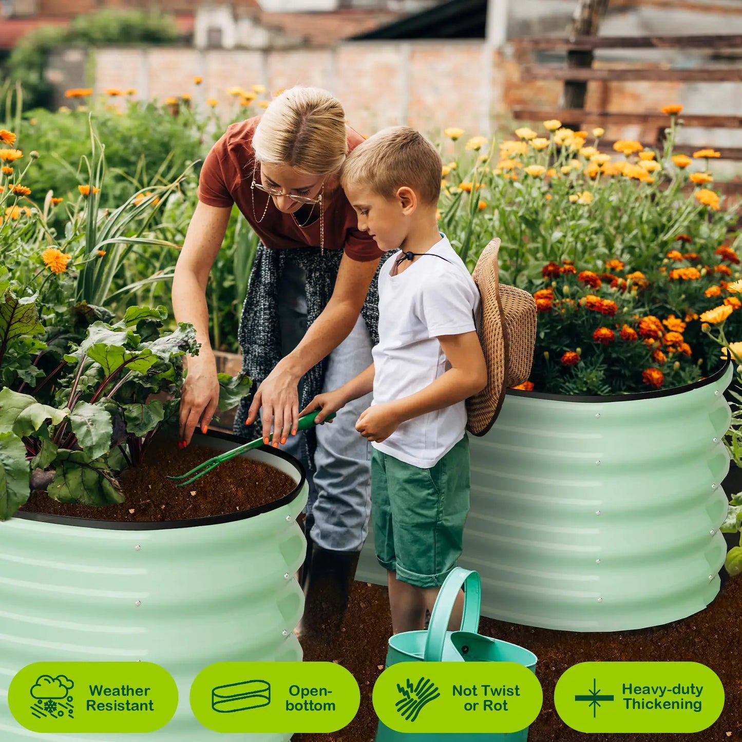 HiMISS Galvanized Steel Raised Garden Bed Set With Open Base