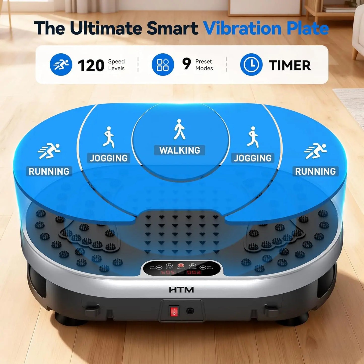 HTMM Vibration Plate Exercise Machine With 120 Speed Levels And 9 Programs