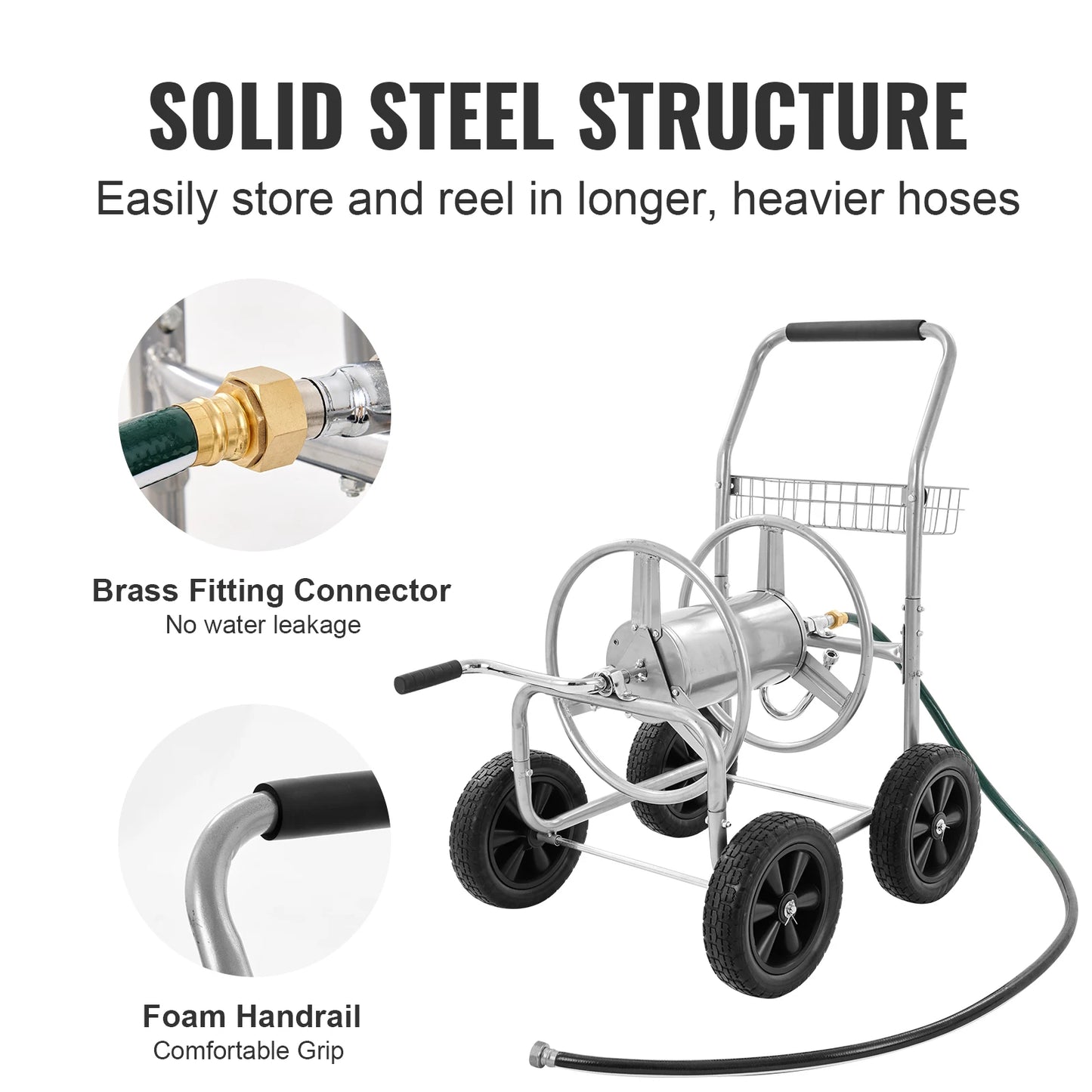 SucceBuy Heavy Duty Garden Hose Reel Cart With Basket Roll Up