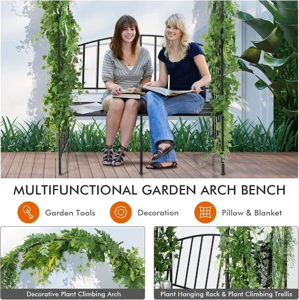 Outdoor Metal Garden Arch With Bench For Climbing Plants