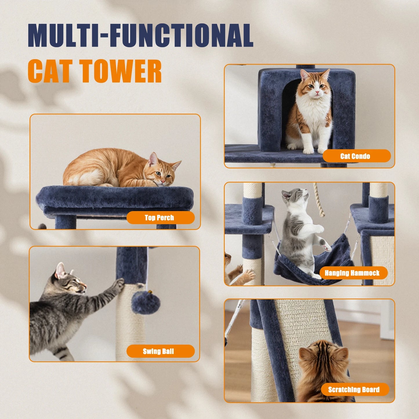 JHK Cat Tree Multi Cat Climbing Tower With Sisal Posts