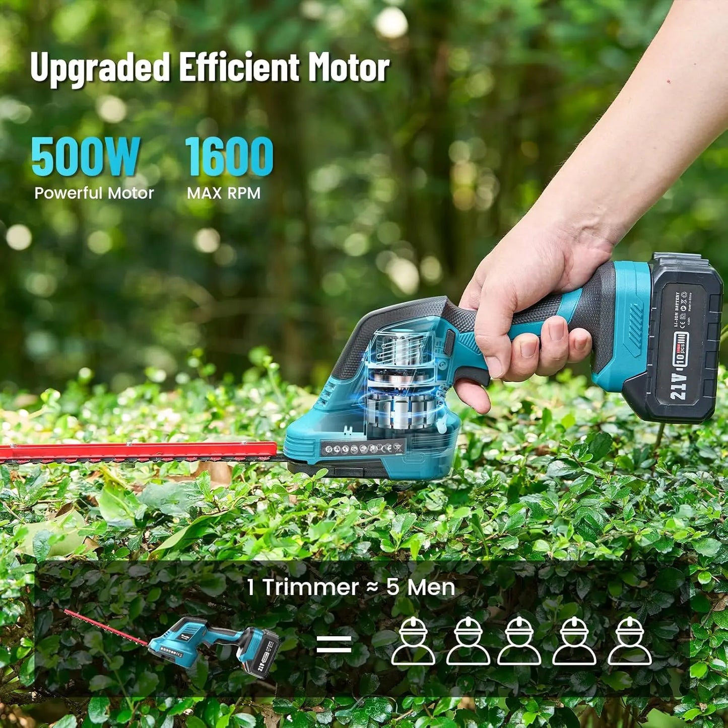 Seesii 3-In-1 Cordless Pole Hedge Trimmer With 21V Dual Batteries