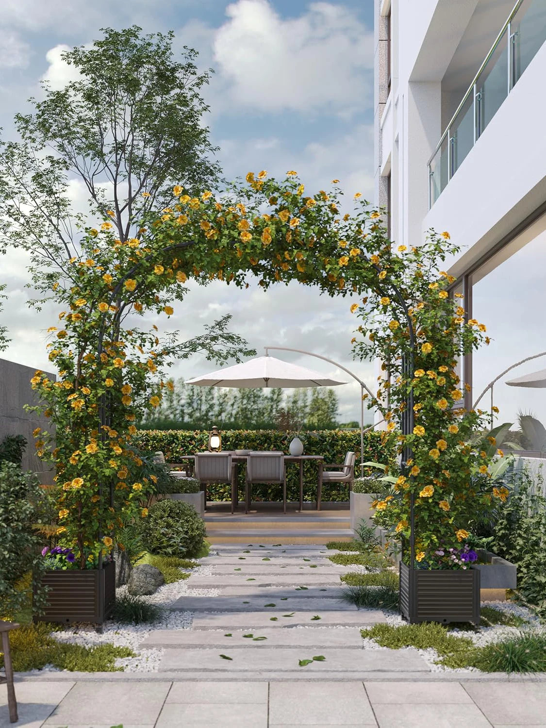 Metal Garden Arbor With Planter Boxes Outdoor Trellis Arch