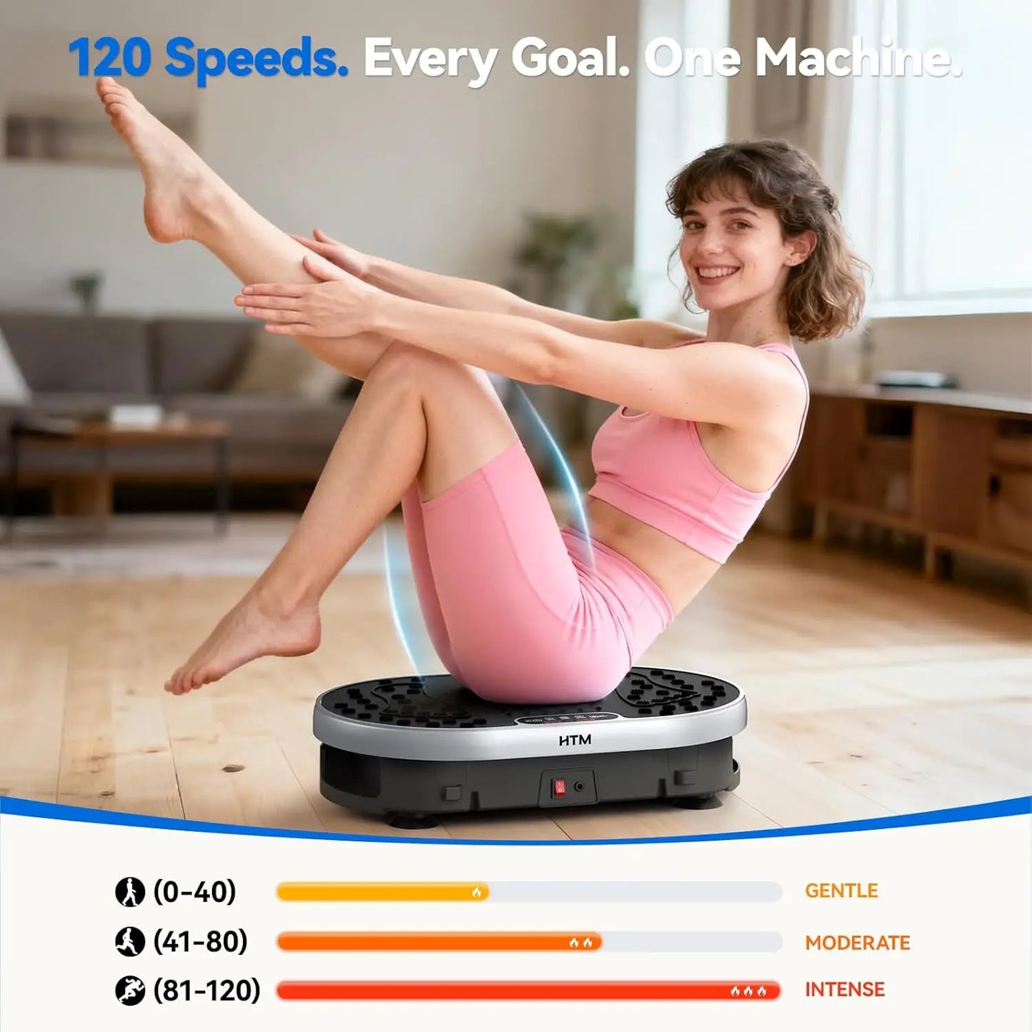 HTMM Vibration Plate Exercise Machine With 120 Speed Levels And 9 Programs
