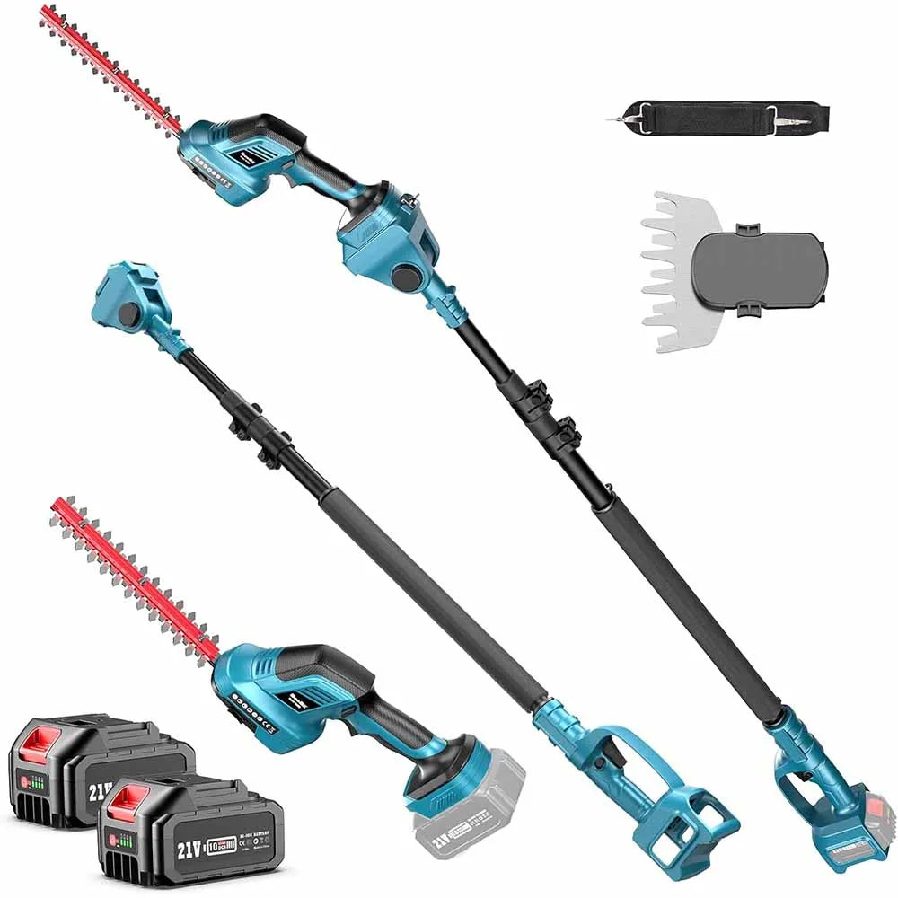 Seesii 3-In-1 Cordless Pole Hedge Trimmer With 21V Dual Batteries