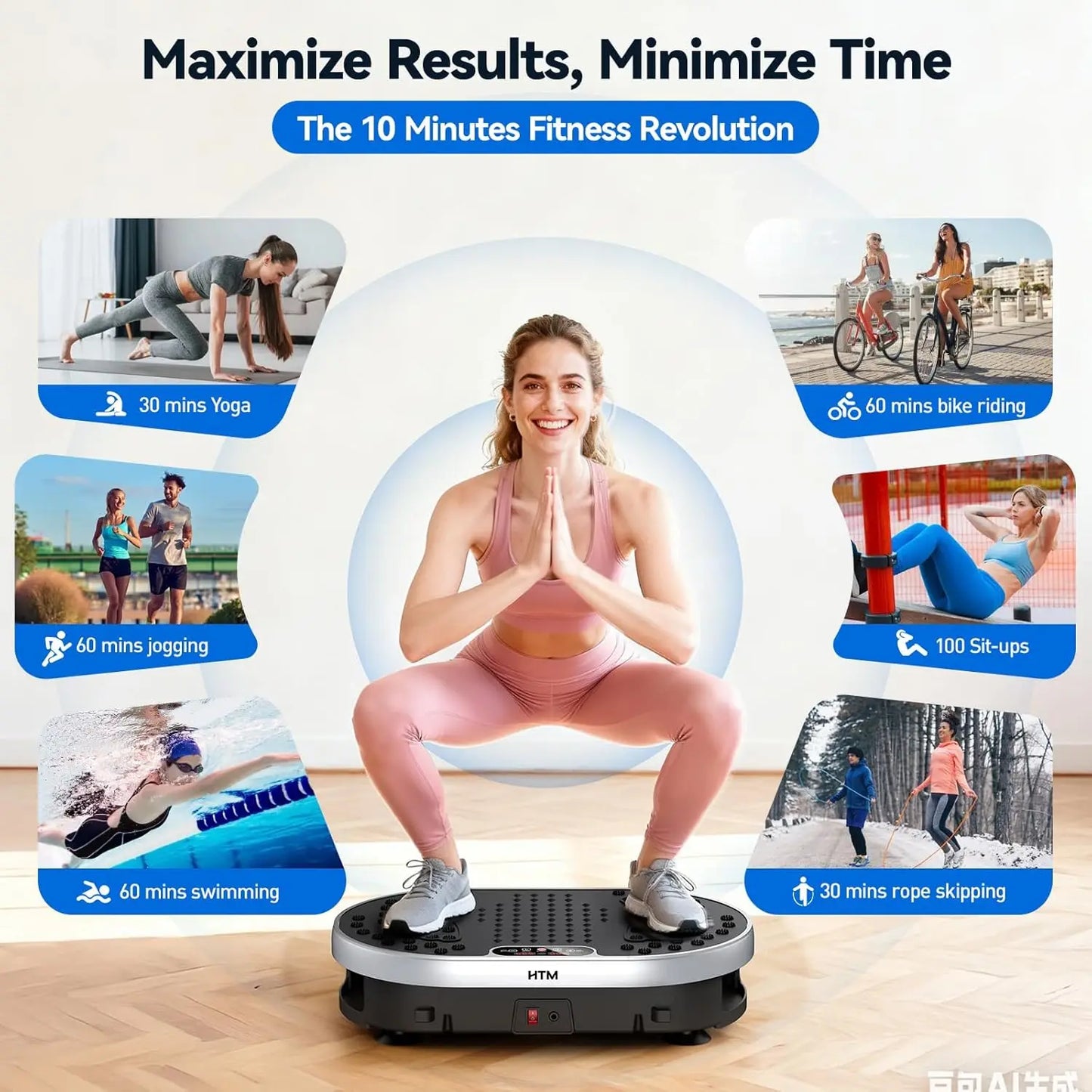 HTMM Vibration Plate Exercise Machine With 120 Speed Levels And 9 Programs