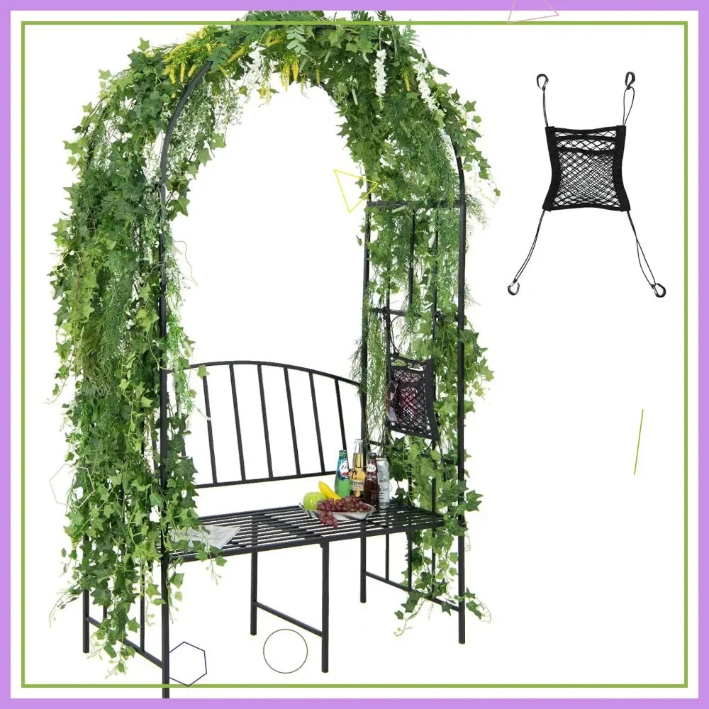 Outdoor Metal Garden Arch With Bench For Climbing Plants
