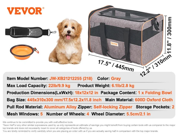 Pet Cat And Dog Carrier Backpack With Telescopic Handle Wheels