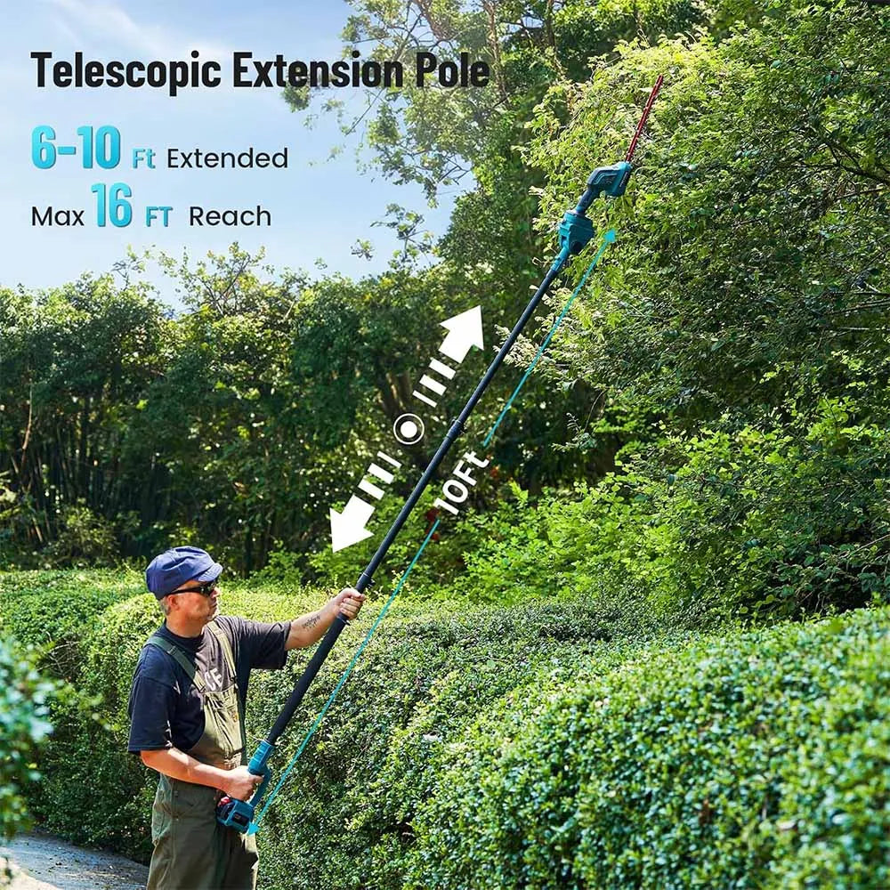 Seesii 3-In-1 Cordless Pole Hedge Trimmer With 21V Dual Batteries