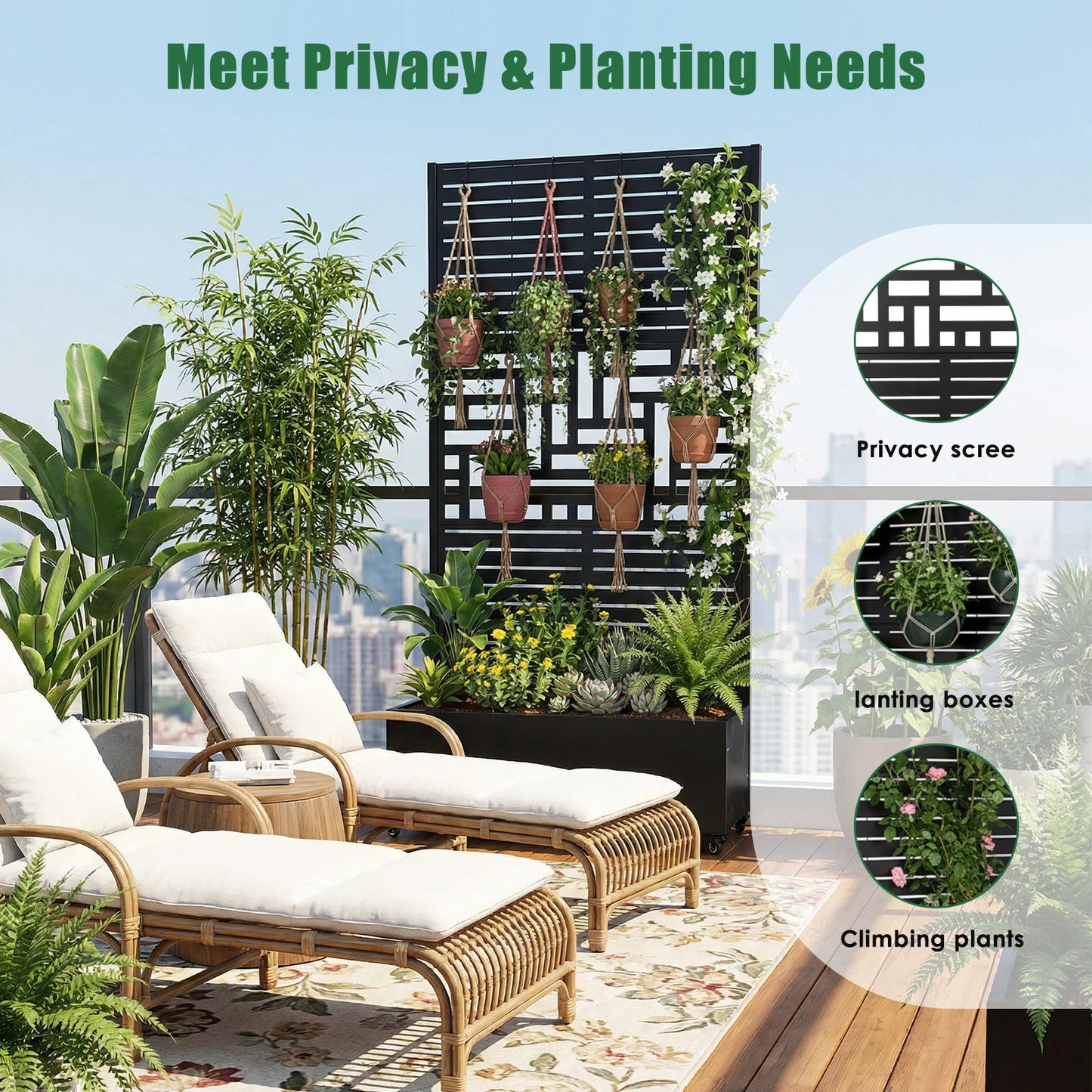 Plant Box With Metal Trellis Raised Garden Bed Privacy Planter
