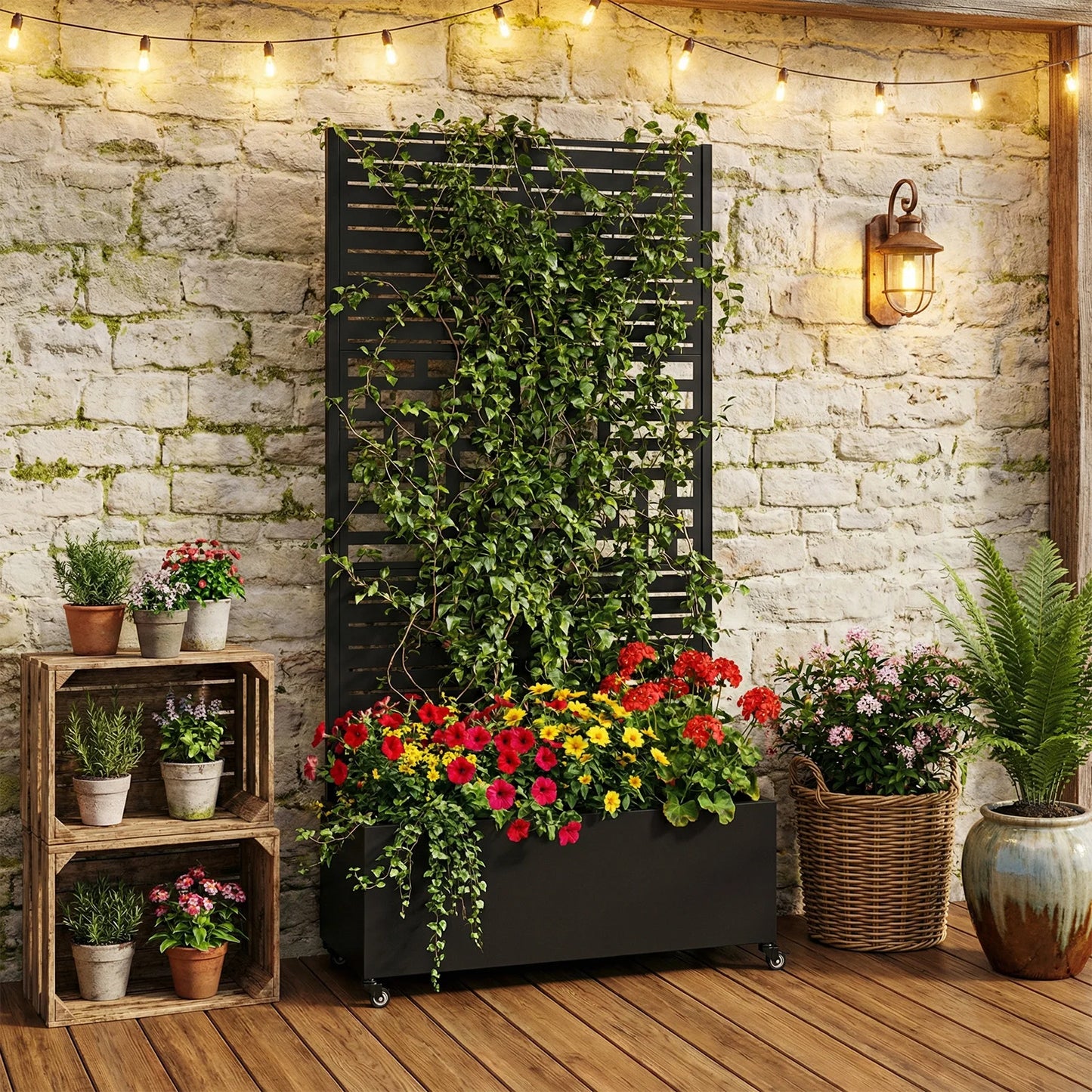 Plant Box With Metal Trellis Raised Garden Bed Privacy Planter