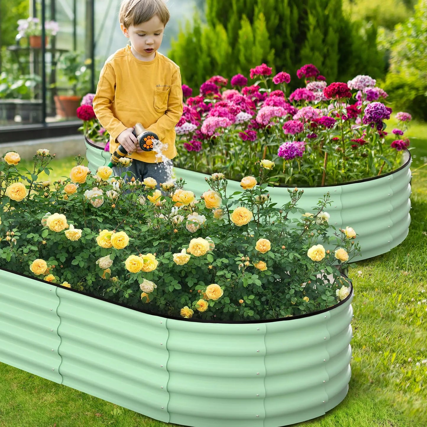 HiMISS Galvanized Steel Raised Garden Bed Set With Open Base