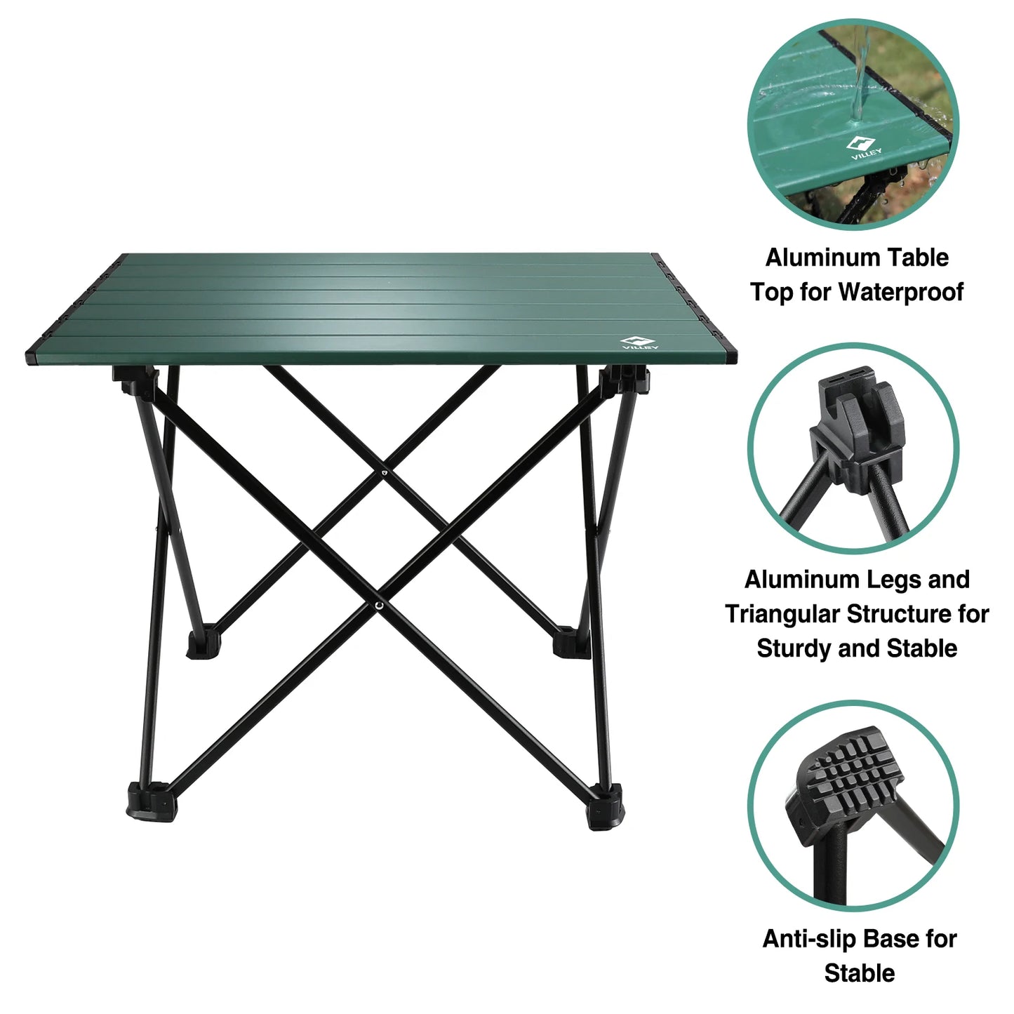 VILLEY Ultralight Portable Camping Side Table Aluminum Folding Beach Table