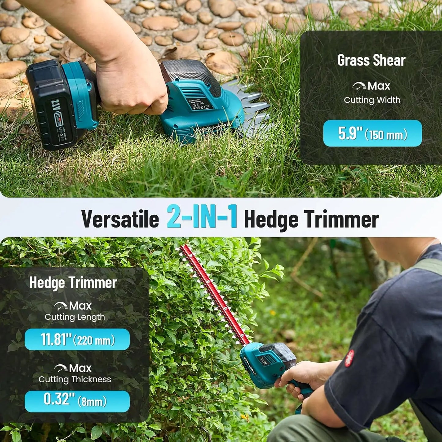 Seesii 3-In-1 Cordless Pole Hedge Trimmer With 21V Dual Batteries