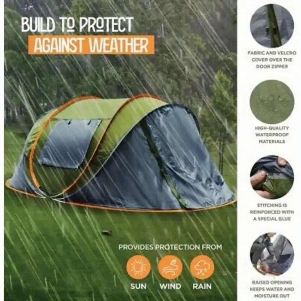 4 Person Pop Up Camping Tent Dual Doors UPF50 Waterproof